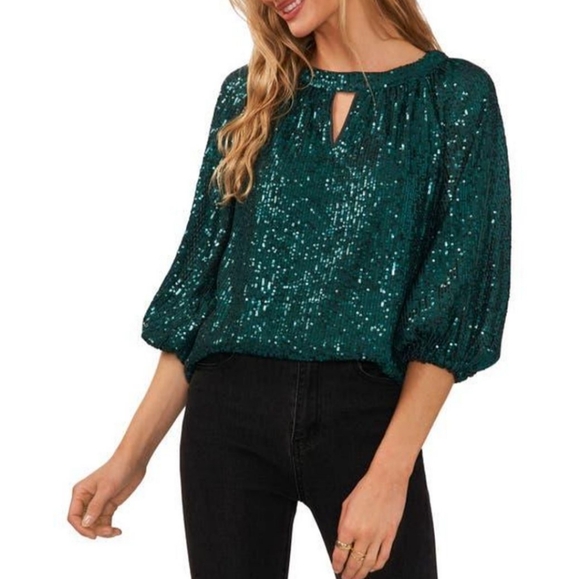 Vince Camuto Green Sequin Blouse - Picture 1 of 4